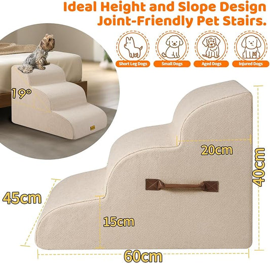Gimars 30D High-Density Foam & Extra-Wide, Stable 3-Step Dog Stairs, 40cm High Pet Stairs with Washable Cover & Non-Slip Base, Portable Ramp for Small Dogs to Sofa, Bed, Couch, Car