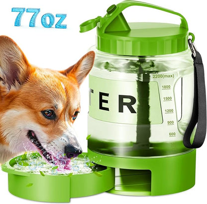 SwSun Dog Water Bottle Travel Bowl - 77oz Large Portable Dog Water Bowls Dispenser for Camping Essentials Hiking Traveling Beach Car Park Accessories, Leak Proof Pet Drinking Bottle Dispenser, Green