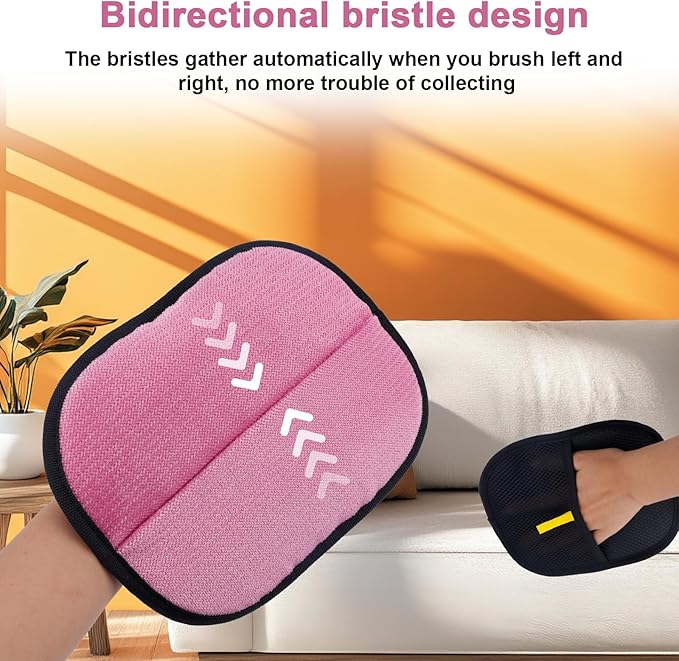 Double-Sided Pet Grooming Gloves, Electrostatic Versatile Static Pet Hair Remover Glove Reusable Static Cat Grooming Tools for Carpet Couch Clothing Furniture Supplies (Pink)