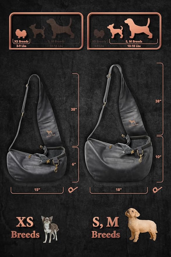 Noah & Paw Dog Sling Carrier for Small Dogs 3-10lb, Dog Sling for Small Dogs and Cats, Dog Carrier with Adjustable Padded Strap, Vegan Leather Lined with Fur, 3X Safety Features, Machine Washable