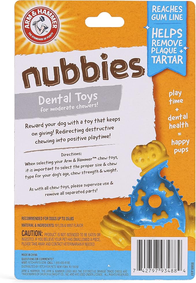 Arm & Hammer for Pets Nubbies TriBone Dog Dental Toy - Best Dog Chew Toy for Moderate Chewers - Helps Reduce Plaque & Tartar Peanut Butter Flavor Baking Soda (Pack of 2)