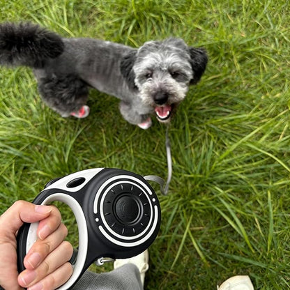 Retractable Dog Leash for Medium & Large Dogs up to 80 lbs, One-Handed Brake, 180kg Strong Nylon Tape, Tangle Free, Anti-Slip Handle (M & L Size) (Black Grey, L-5M)