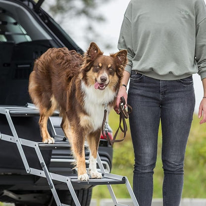 Trixie Aluminium Dog Stairs with Nonslip Rubber Surface - 4 Step Pet Stairs for Beds and Couches - Foldable and Easy to Store - in Silver/Black