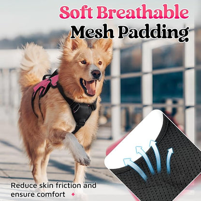 rabbitgoo Escape Proof Dog Harness, Soft Padded Full Body Pet Harness, Reflective Adjustable No Pull Vest with Lift Handle and Leash Clip for Large Dogs Walking Hiking Training, L, Pink