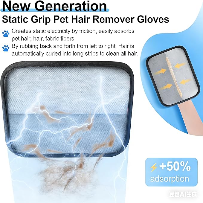 Electrostatic Pet Hair Removal Glove Dogs & Cats, 2026 Upgraded Magic Brush Tool, Washable Reusable Manicure-Friendly Open-Finger Pet Hair Remover for Couch, Car Interior, Furniture & Clothing(21cm)
