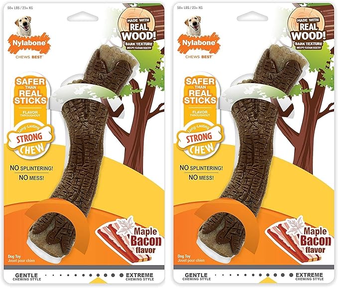 Nylabone 2 Pack of Strong Chewy Maple Bacon Flavored Stick Bone for Dogs Over 50 Pounds2