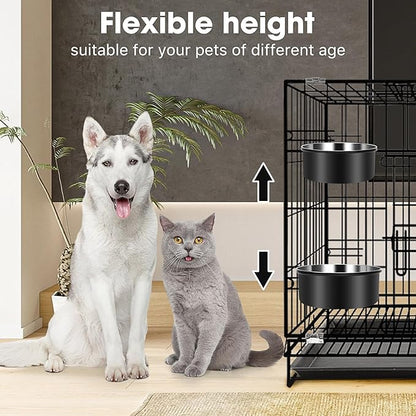 Dog Crate Water Bowl Hanging,2 Pack Stainless Steel Water Food Bowl No Spill for Crate Cage,Kennel Bowls Mountable Coop Cup for Dogs Cats Puppy Rabbit
