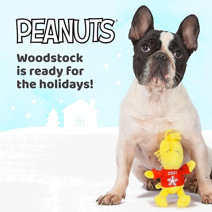 PEANUTS for Pets 6" Holiday 2021 Woodstock Plush Dog Toy with Squeaker | Red Snoopy Holiday Plush Dog Toy | Small Squeaky Dog Toys - Soft Stuffed Dog Toys Officially Licensed, (FF19106) (Pack of 2)