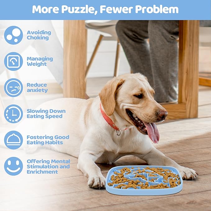 Puzzle Feeder Dog Lick Mat,Freezable Dog Enrichment Toys for Mental Stimulation and Anxiety Relief, Silicone Lick Mat for Dogs and Cats, Dog Slow Feeder that Supports All Types of Food, Blue