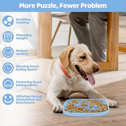 Puzzle Feeder Dog Lick Mat,Freezable Dog Enrichment Toys for Mental Stimulation and Anxiety Relief, Silicone Lick Mat for Dogs and Cats, Dog Slow Feeder that Supports All Types of Food, Blue