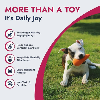 Pet Lou 8 Inch Carrot Plush Dog Toy for Soft Chewers – Durable Squeaky & Crinkle, Anti Boredom Chew Toy for Dogs, Cute Soft Stuffed Calming Indoor Pet Toy for All Dog Breeds