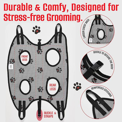 Dog Grooming Hammock for Dogs – Pet Restraint for Nail Trimming with Pet Nail Clipper – Dog Sling for Grooming, Pet Hammock for Nail Cutting & Grooming Harness (Legs Spacing: 9-12”)/Max W:30lb)
