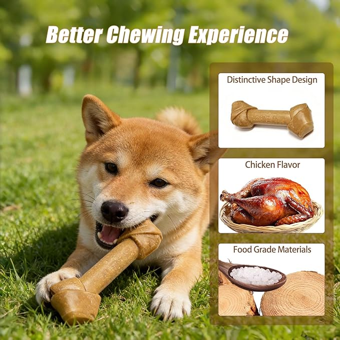 Dog Chew Toys for Aggressive Chewers, Durable Nylon & Wood Teething Toy with Chicken Flavor, Tough Chewing Dog Toys for Large Dogs (Stick)