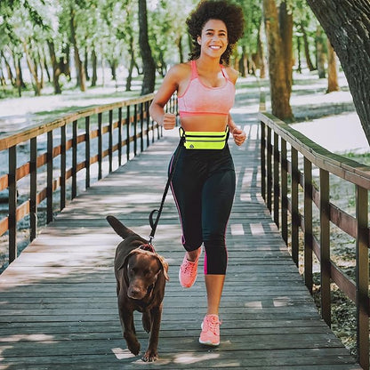 Hands Free Dog Leash - Waist Running Leashes with Zipper Pouch, Adjustable Reflective Waist Belt, Dualc Handle Retractable Bungee for Small Medium Large Dogs Walking Jogging (Green 4.1-7.2ft)