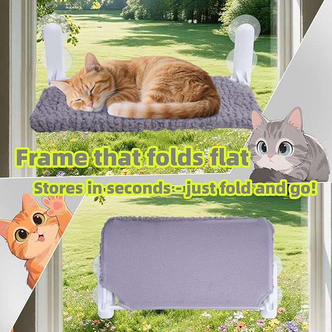 Cat Window Perch, Easy Install Bracket, Portable Wall Hammock for Indoor Cat, Grey