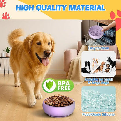 Pawinner 2 Pack Dog Lick Bowl, Freeze Lick Mat for Dogs, Non-Slip Slow Feeder Licking Bowl with Suction Cups, Food Grade Silicone, Enrichment Puzzle Feeder for Distraction(Purple)
