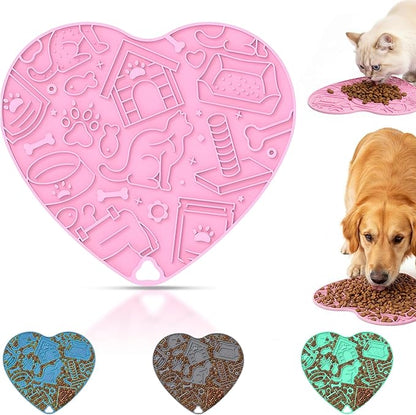 Silicone Slow Feeder Dog & Cat Bowl – Heart Shape Anti-Slip Puzzle Feeding Bowl for Slow Eating, Bloat & Digestion Control – Interactive Pet Enrichment Bowl (Cherry Blossom Pink)