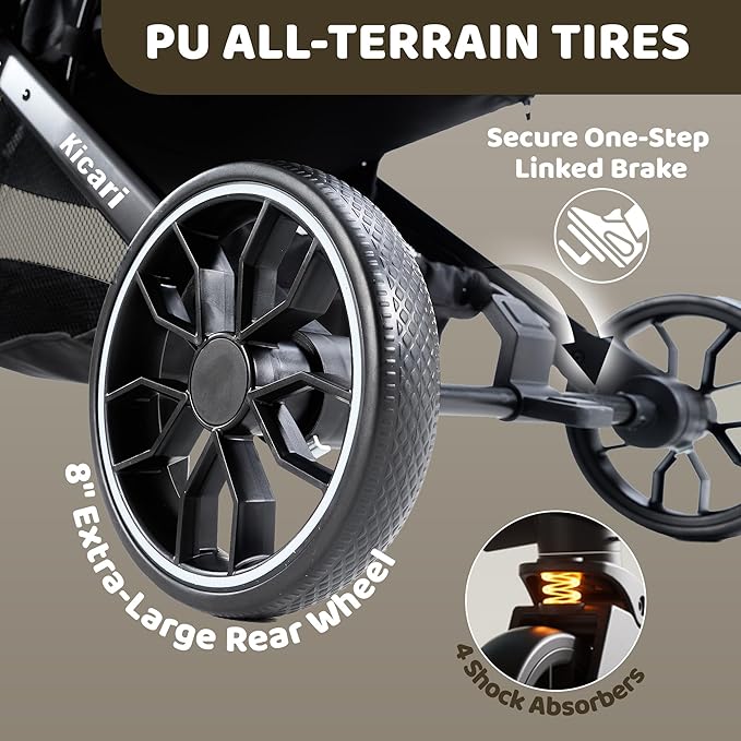 All-Terrain Dog Stroller for Small to Medium Dogs, Pet Stroller for Dogs & Cats Outdoor Walks, One-Hand Easy Fold, Double-Layer Anti-UV & Waterproof Canopy & Breathable Mesh, Vanilla Beige