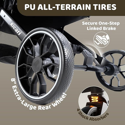 All-Terrain Dog Stroller for Small to Medium Dogs, Pet Stroller for Dogs & Cats Outdoor Walks, One-Hand Easy Fold, Double-Layer Anti-UV & Waterproof Canopy & Breathable Mesh, Vanilla Beige