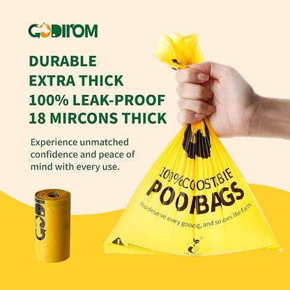 Certified 100% Home Compostable Poop Bags for Dogs, 270 Count Guaranteed Leak Proof and 18 Microns Extra Thick Waste Bag, 18 Rolls of Plant Based Doggie Poop Bag, No Scented with ASTM D6400 & EN13432