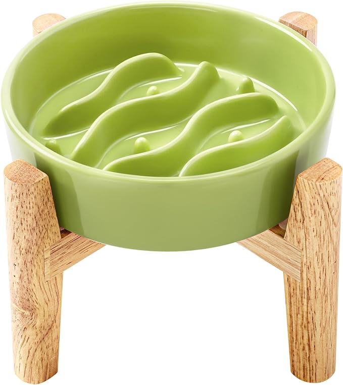 Ceramic Slow Feeder Dog Bowls Elevated, 0.6 Cup Dog Slow Feeder for Small Dogs, Puzzle Maze Bowl, 14oz, 6in, Lime Green