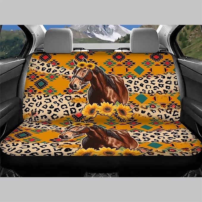 AFPANQZ Horse Stripes Car Rear Seat Covers Set Universal Fabric Cloth Car Seat Cover Boho Automatic Backseat Protector Fit SUV Truck Van Dog Back Seats Protection Dust-Proof Washable Cover