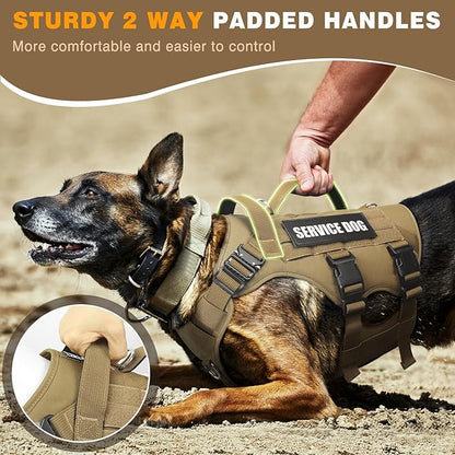 WINSEE Service Dog Vest Harness for Medium Dog, Tactical Working MOLLE Vest with 10 Pet Patches, No Pull Heavy Duty Harness for Training Walking