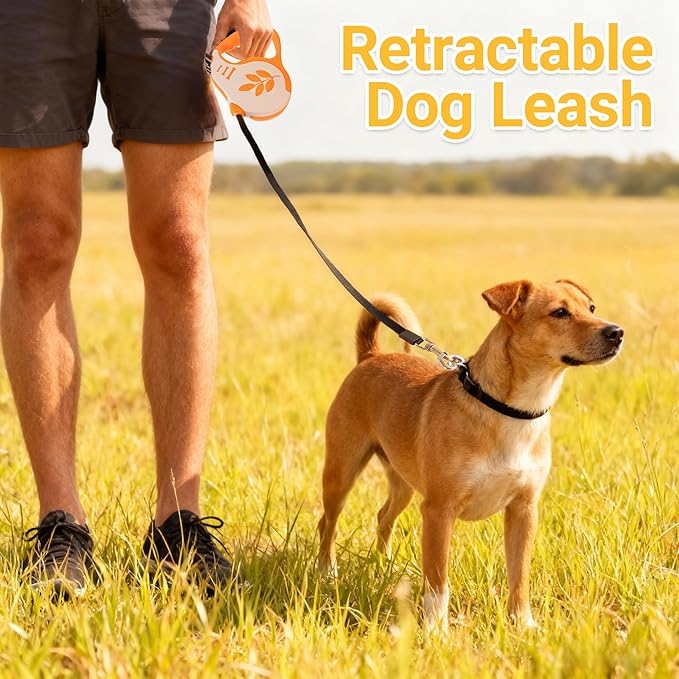 Retractable Dog Leash with Non-Slip Handle, 16 FT Automatic Telescopic Tractor with Atuo Locking Botton，Durable Pet Tape for Small and Medium-Sized Dogs Orange