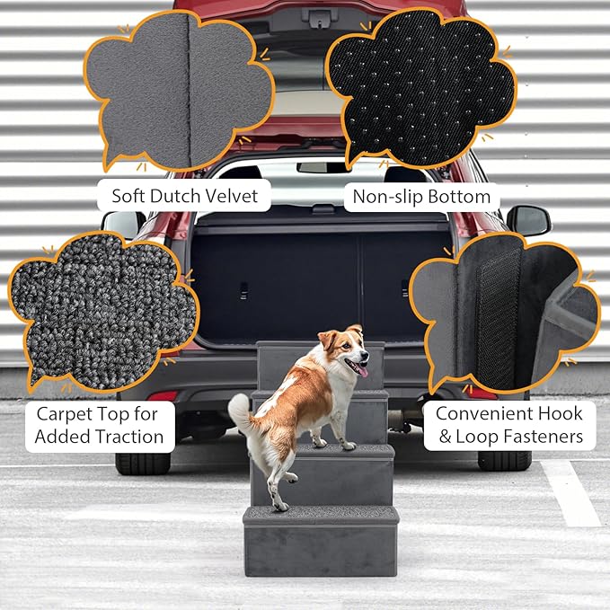 Giantex Dog Stairs with Storage - 23" H Folding 4-Step Pet Stairs for Small and Medium Dogs, Non-Slip & Soft Adjustable Dog Steps for High Beds Couch Sofa Window, Gray