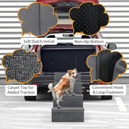Giantex Dog Stairs with Storage - 23" H Folding 4-Step Pet Stairs for Small and Medium Dogs, Non-Slip & Soft Adjustable Dog Steps for High Beds Couch Sofa Window, Gray