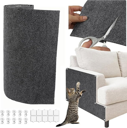 Cat Scratch Couch Furniture Protector, Trimmable Self-Adhesive Cat Scratch Carpet, DIY Climbing Cats Scratch Mat for Covering Cat Scratching Post and Wall & Door Protector from Cat Claws (Dark Grey)