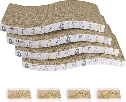 PatiencET Cat Scratcher Cardboard 4 Pack Cat Scratch Pad Reversible Scratcher Texture Curve Design Durable Cat Scratchers for Indoor Cats Lounger Sofa