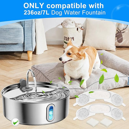 Dog Water Bowl Filter Replacement Compatible with Smartoo 236oz/7L Stainless Steel Dog Water Fountain, Multilayer Filtration System Dog Water Bowl Filter Replacement, 12 Filters + 12 Sponge