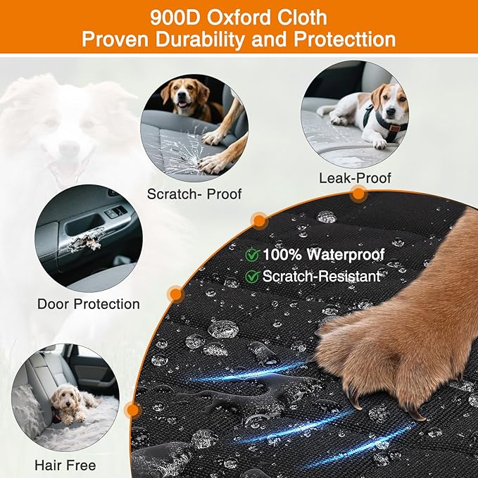 iBuddy Dog Car Seat Cover for Tesla Model Y/3 with 2PCS Car Door Protector 100% Waterproof Pet Car Seat Cover Protects Vehicle from Hair, Scratches and Dirt, Customized Dog Car Hammock for Model Y/3