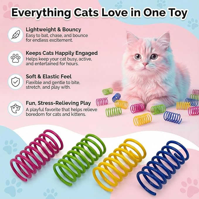 Cat Spring Toys for Indoor Cats and Kittens, 12 Pack Colorful Plastic Spiral Coil Springs, Interactive Toys for Swatting, Biting, Chasing & Hunting, Durable Lightweight Bouncy Toys for Self Play