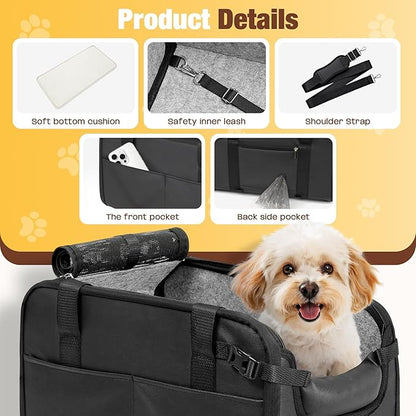 YUDODO 2-12lbs Center Console Dog Car Seat, Anti-Slip Pet Cat Booster Seat for Small Dogs, Portable Puppy Bed Carseat Carrier PU Leather Black