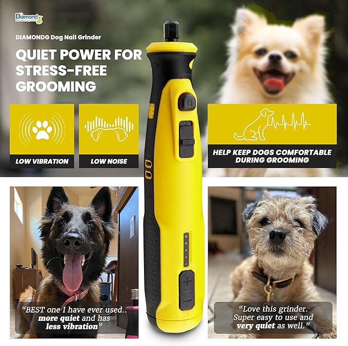 Diamondg Cordless Dog Nail Grinder with Quiet Sound & LED Tip for Large & Small Dogs, 4hrs. Runtime - Electric Dog Nail Trimmer, Heavy Duty Rotary Tool Alternative to Toenail Clippers & Filers