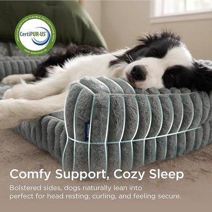 Bedsure ComfyFleece™ Orthopedic Dog Beds for Extra Large Dogs, Waterproof Memory Foam XL Pet Bed with Sides, Non-Slip and Egg-Crate Foam Big Dog Couch Sofa with Washable Corduroy Cover, Grey