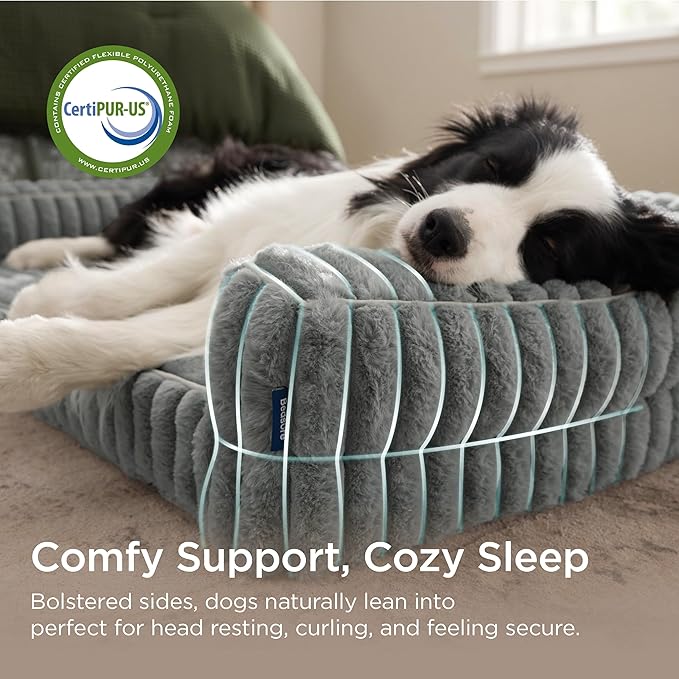 Bedsure ComfyFleece™ Orthopedic Dog Beds for Extra Large Dogs, Memory Foam XL Dog Couch with Sides, Waterproof Big Pet Sofa with Washable Corduroy Cover, Non-Slip and Egg-Crate Foam, Grey