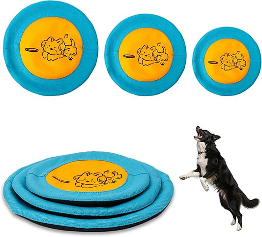 3 Packs Nylon Interactive Dog Flying Disc - Floating Dog Toys for Aggressive chewers - Water Toys for Dogs (Blue and Yellow)