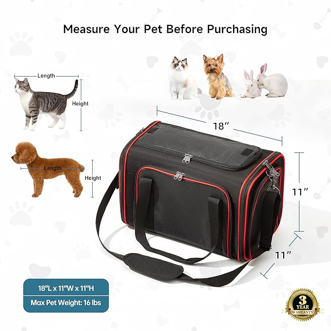 EliteField Soft-Sided Pet Carrier (3-Year Warranty, Airline Approved), Foldable Travel Bag with Removable Fleece Bed for Dogs, Cats & Small Pets, Scratch-Resistant Mesh