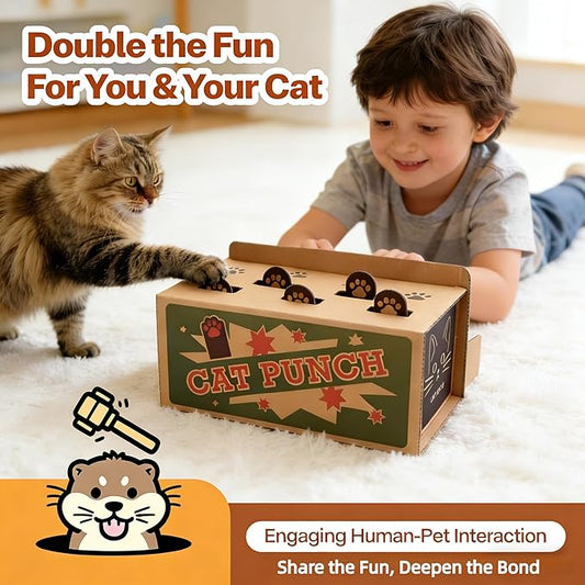 Interactive Cat Toys for Indoor Cats Enrichment Toys for Bored Indoor Adult Cats Scratching&Hunting, Kittens Supplies, DIY Cardboard Whack A Mole Cat Toy Box, Gifts for Cat Lovers