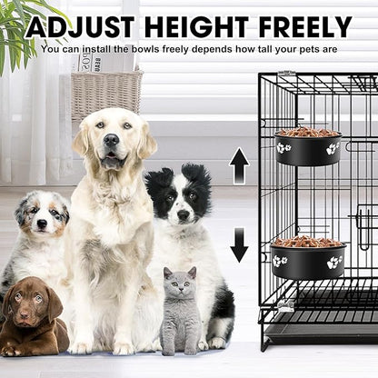 Kennel Water Bowl Hanging, ShineMe 2 Pack Stainless Steel Food and Water Bowl for Dog Cage, Crate, Kennel Bowls Mountable for Medium and Small Dogs, Cats, Pets (6.2x2.6” & 5.5x2.4”)