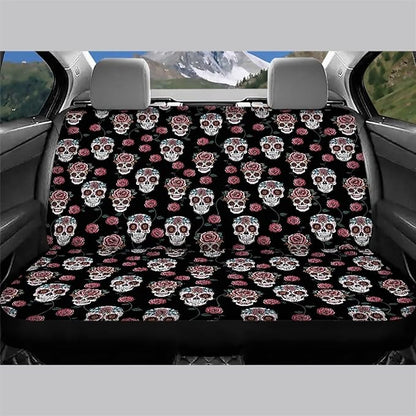 AFPANQZ Skull Design Cloth Back Seat Cover Non-Slip Interior Protective Cover Non Slip Car Rear Seats Dog Seat Covers Durable Scratch-Proof Protector for Pet Fur and Mud