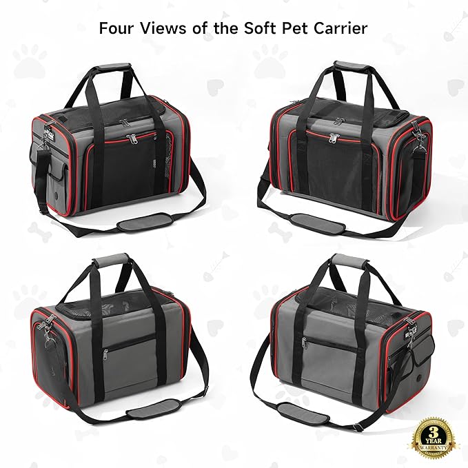 EliteField Soft-Sided Pet Carrier (3-Year Warranty, Airline Approved), Foldable Travel Bag with Removable Fleece Bed for Dogs, Cats & Small Pets, Scratch-Resistant Mesh