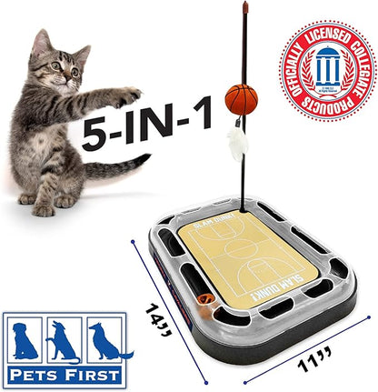 NCAA VIRIGNIA Cavaliers Basketball Court Felt Scratcher Toy & Interactive Cat Ball Bell - 6-in-1 Cat Wand, Plush Basketball, Catnip-Filled