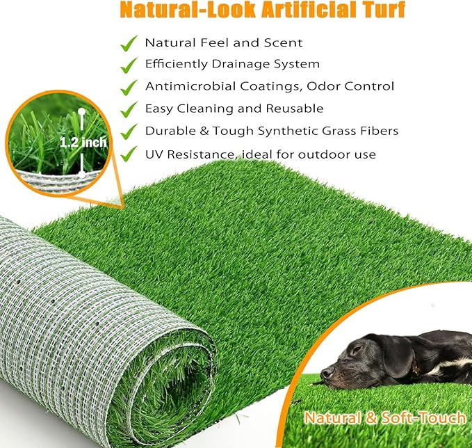 Replacement Artificial Grass for Dog Potty – 31.5" x 23.6" Large Fake Grass Pad, Quick-Dry Drainage Backing, Odor Control & UV Resistant, for Indoor/Outdoor Dog Potty Tray (Grass Only)