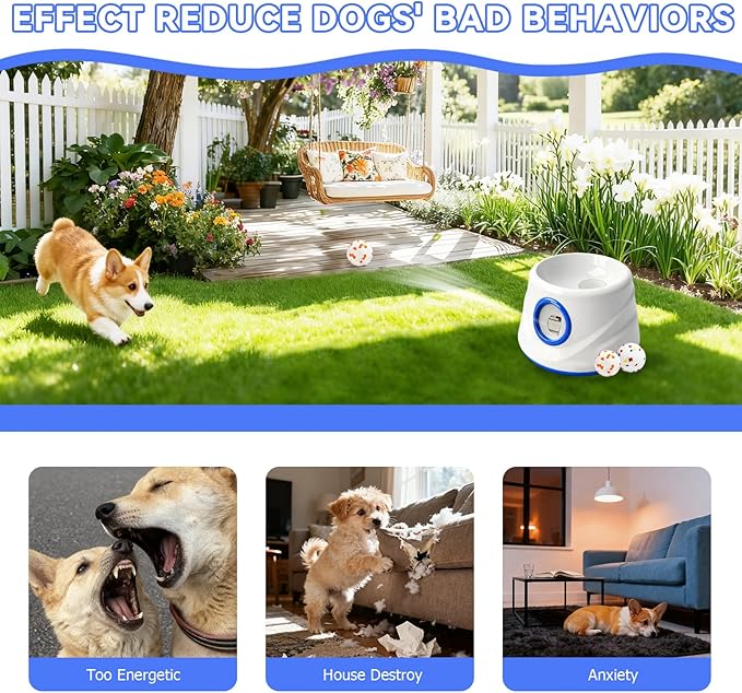 Automatic Ball Launcher for Dogs with 8 Balls - Adjustable Distance up to 50ft,Charger, Whistle & Storage Bag - Interactive Fetch Machine Toy for Indoor Outdoor Play, for Medium Large Breed Dogs