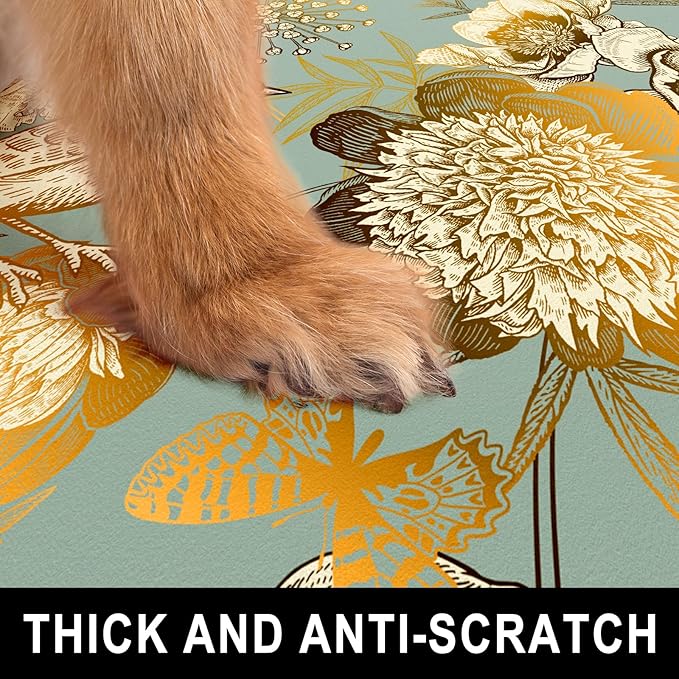 Dog Food Mat, 16" x 24" Flower Absorbent Dog Cat Bowl Mat for Food and Water, Cute Anti-Slip Rubber Pet Feeding Rug Protect Floors, Placemat for Feeding & Watering Supplies, Retro Floral