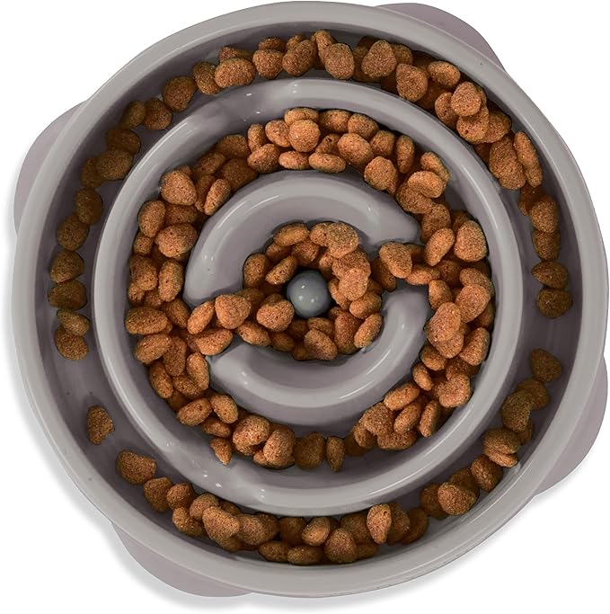 Outward Hound Fun Feeder Slo Bowl – Medium 2‑Cup Capacity, Slow Feeding, Small to Medium Dogs & Cats, Non-Slip, Gray, Drop Pattern
